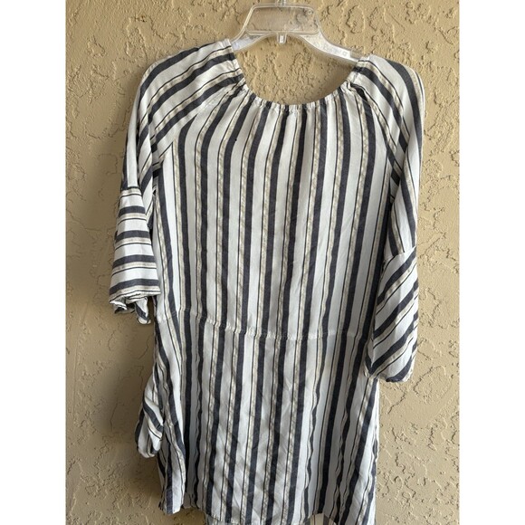 Blue Island Beach Boho Bell Sleeve Striped Blouse Woman’s Medium White/Navy/Gold - Picture 8 of 11